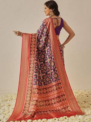 Multicolor woven art silk traditional saree with blouse piece 2