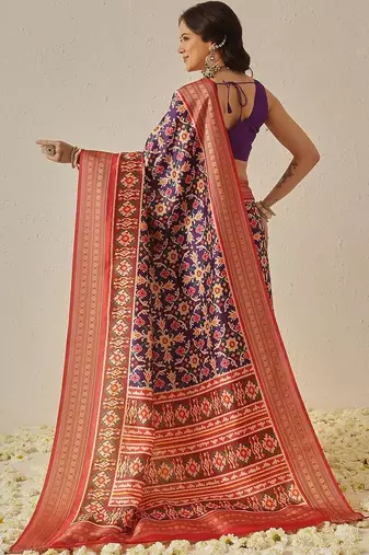 Multicolor woven art silk traditional saree with blouse piece