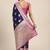 Navy blue woven cotton blend traditional saree with blouse piece