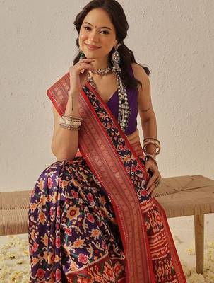 Multicolor woven art silk traditional saree with blouse piece 3