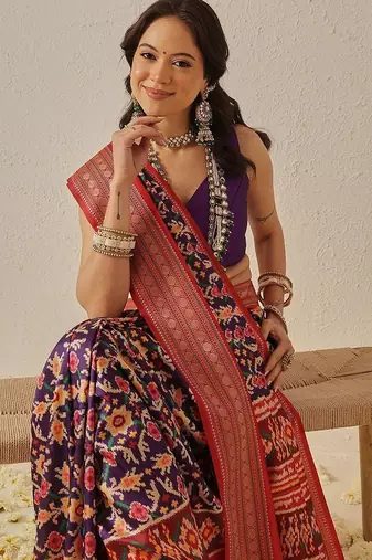 Multicolor woven art silk traditional saree with blouse piece