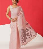 Pink embroidered cotton blend traditional saree with blouse piece