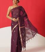 Purple woven cotton blend traditional saree with blouse piece