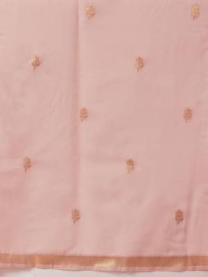 Pink embroidered cotton blend traditional saree with blouse piece 5