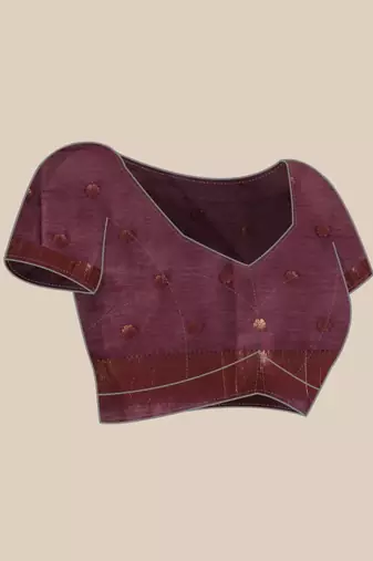 Purple woven cotton blend traditional saree with blouse piece