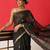 Black embroidered cotton blend traditional saree with blouse piece