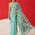 Turquoise embroidered cotton blend traditional saree with blouse piece