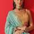 Turquoise embroidered cotton blend traditional saree with blouse piece