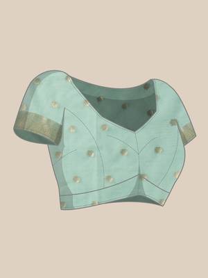 Turquoise embroidered cotton blend traditional saree with blouse piece 4