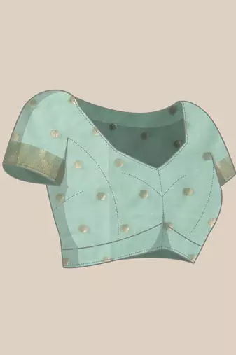 Turquoise embroidered cotton blend traditional saree with blouse piece