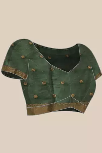 Green woven cotton blend traditional saree with blouse piece
