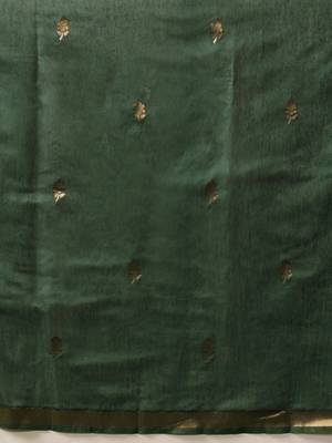 Green woven cotton blend traditional saree with blouse piece 5