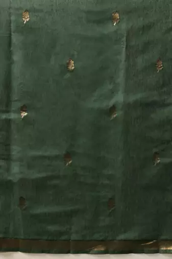 Green woven cotton blend traditional saree with blouse piece