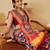 Blue printed silk blend ethnic saree with blouse piece
