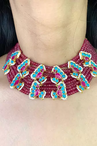 The crimson bloom kundan necklace & earring set