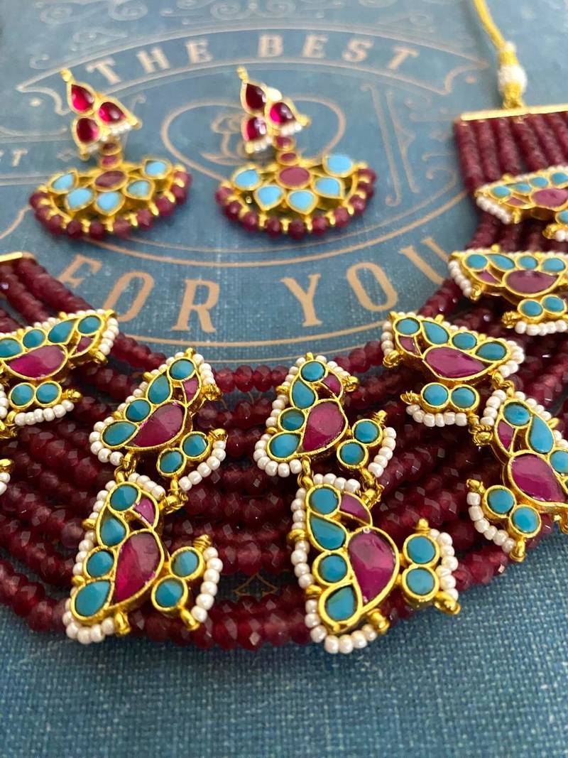 The crimson bloom kundan necklace & earring set