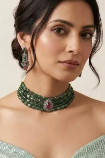 Regal emerald ruby dangle set
