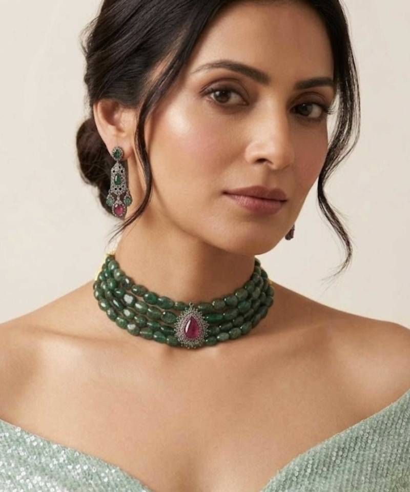 Regal emerald ruby dangle set
