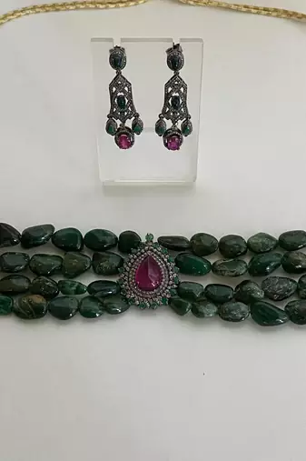 Regal emerald ruby dangle set