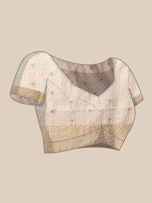 off white woven checked pattern silk blend saree  4