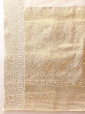 Off white woven silk blend ethnic saree with blouse piece 5