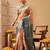 Peach printed tissue traditional saree with blouse piece