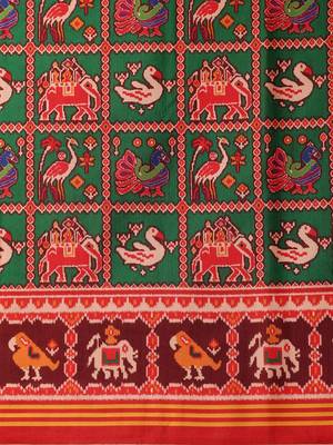 Red printed silk blend ethnic saree with blouse piece 5