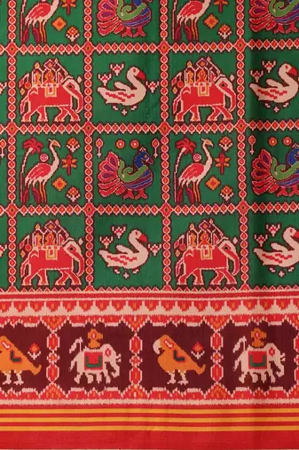 Red printed silk blend ethnic saree with blouse piece