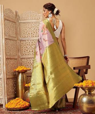 Lavender printed tissue traditional saree with blouse piece 2