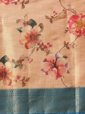 Peach printed tissue traditional saree with blouse piece 5