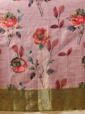 Lavender printed tissue traditional saree with blouse piece 5