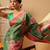 Green printed tissue traditional saree with blouse piece