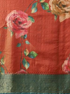 Peach printed tissue traditional saree with blouse piece 5