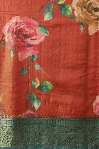 Peach printed tissue traditional saree with blouse piece