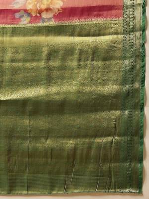 Pink printed tissue traditional saree with blouse piece 5