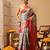 Grey printed tissue traditional saree with blouse piece