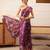 Purple printed silk blend ethnic saree with blouse piece