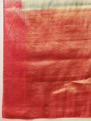 Olive printed tissue traditional saree with blouse piece 5