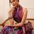 Purple printed silk blend ethnic saree with blouse piece