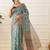Blue printed cotton blend ethnic saree with blouse piece