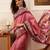 Pink printed silk blend ethnic saree with blouse piece