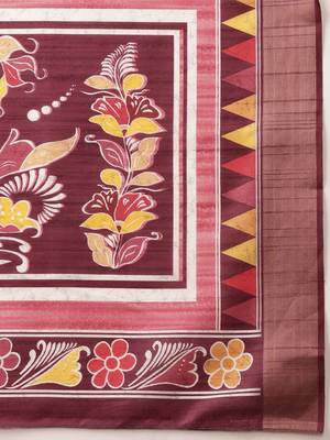 Pink printed silk blend ethnic saree with blouse piece 5