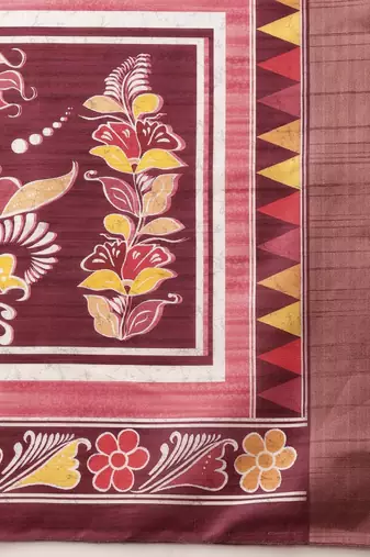 Pink printed silk blend ethnic saree with blouse piece