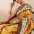 Yellow printed silk blend ethnic saree with blouse piece