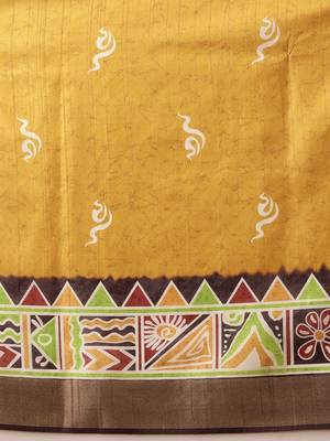 Yellow printed silk blend ethnic saree with blouse piece 5