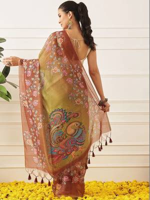 Multicolor printed cotton blend ethnic saree with blouse piece 2