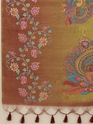 Multicolor printed cotton blend ethnic saree with blouse piece 5