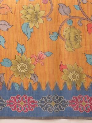 Mustard printed silk cotton ethnic saree with blouse piece 5