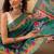 Teal printed silk blend ethnic saree with blouse piece
