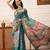 Teal printed silk blend ethnic saree with blouse piece